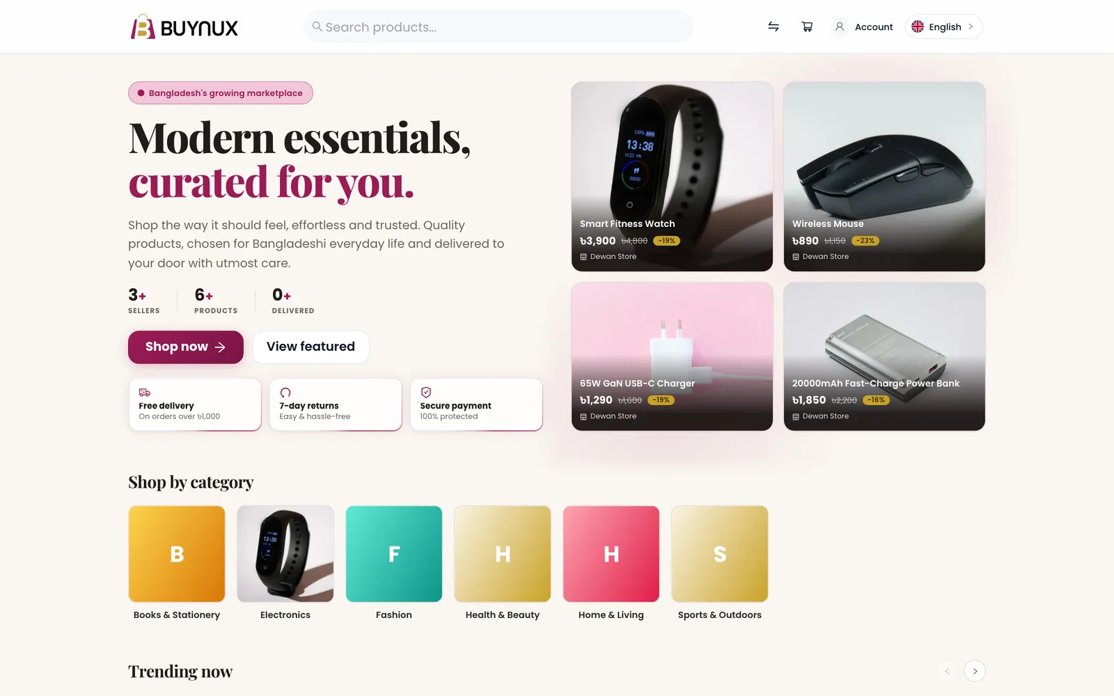 Buynux marketplace storefront with product listings