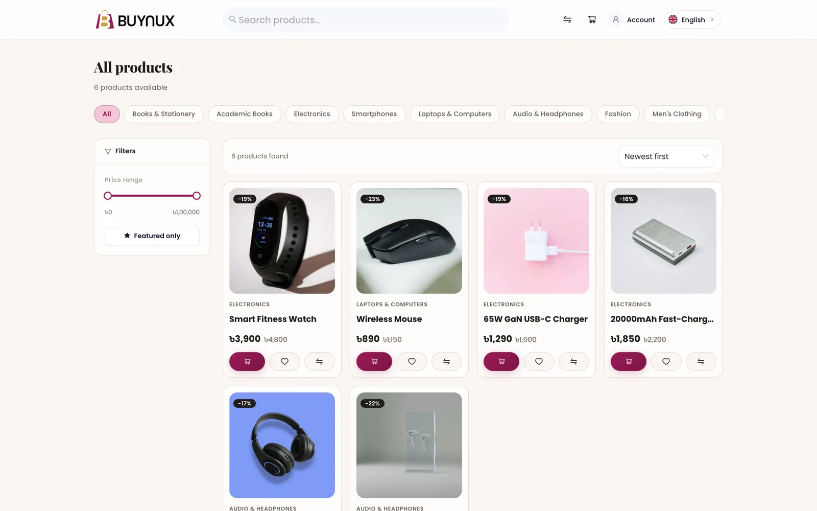 Buynux vendor dashboard showing orders and payouts