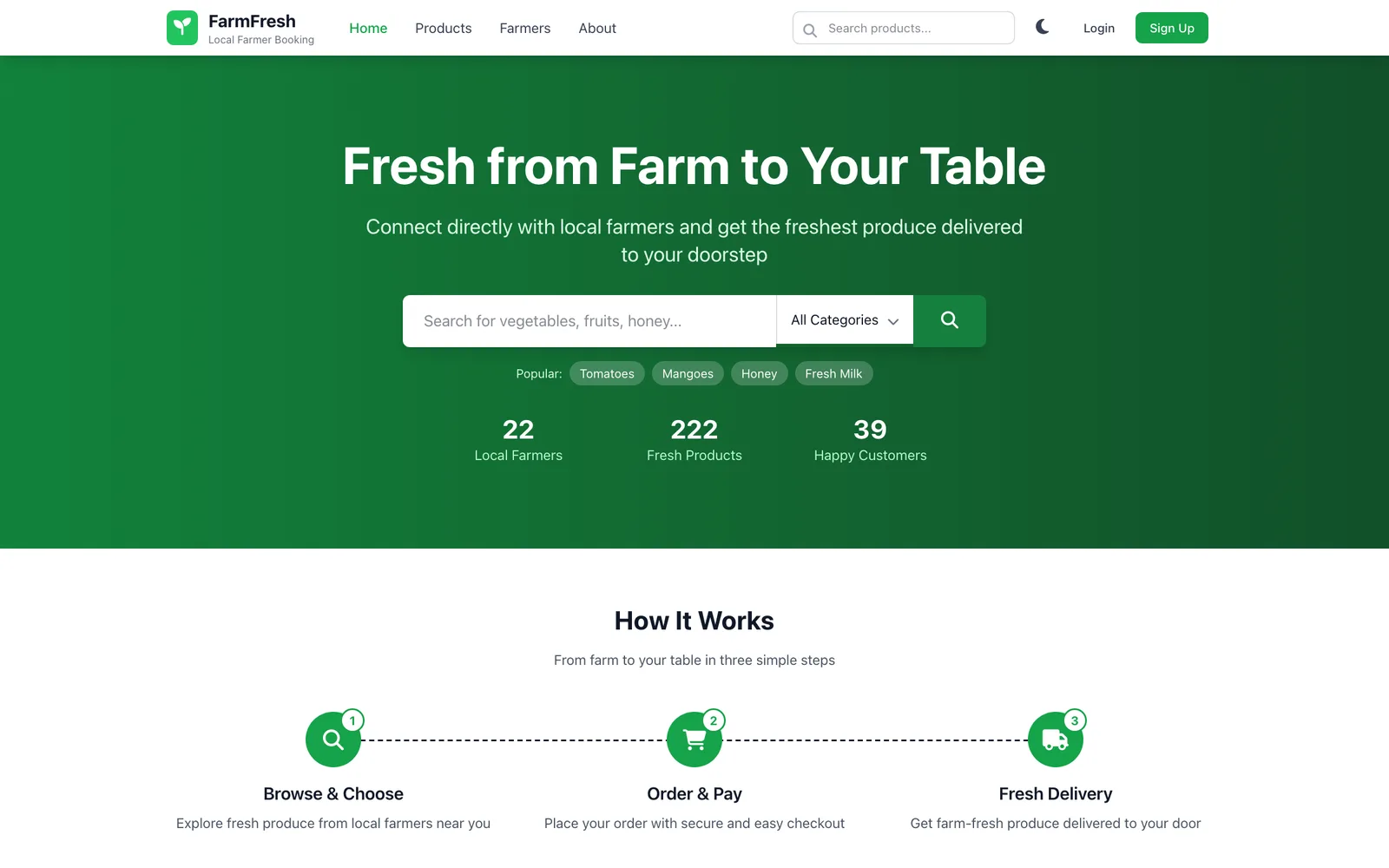 FarmFresh marketplace produce listings