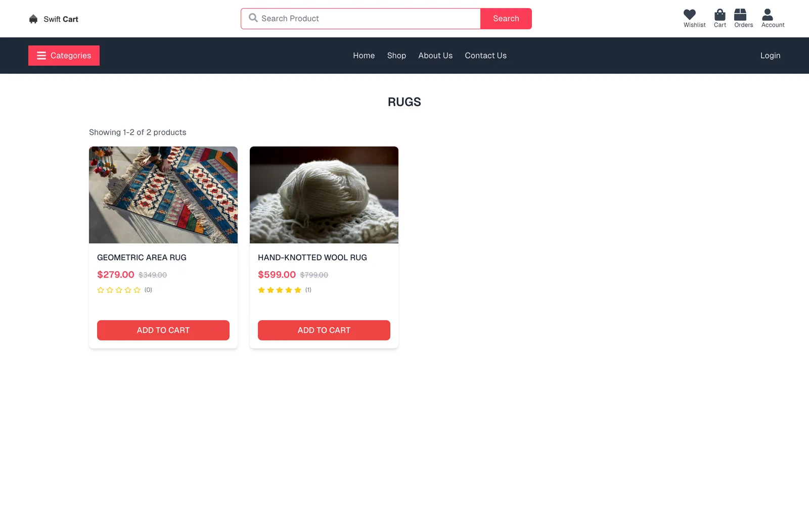 SwiftCart admin dashboard with sales reporting charts
